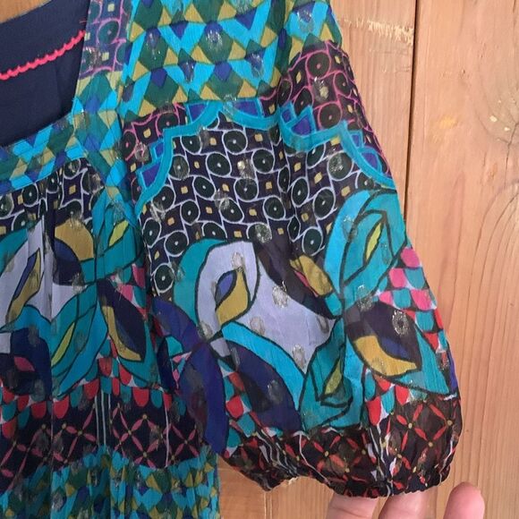 Anthropologie Abstract blue/green metallic maxi dress NWT - Picture 11 of 14